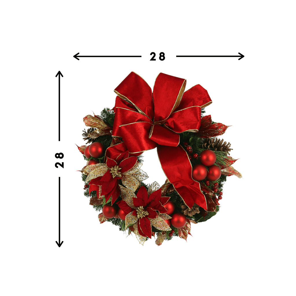 28in Holiday Wreath with Red Poinsettia and Ornaments – Creative ...