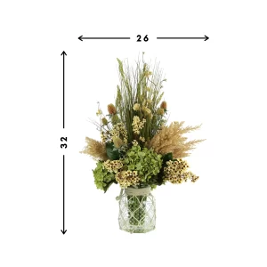 Hydrangeas, Lilac and Pampas Arranged in a Glass Vase with Rope