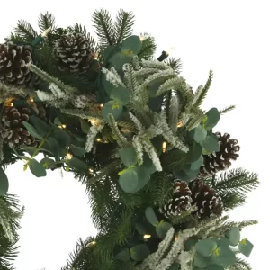 32" Holiday Wreath with Evergreen, Eucalyptus and LED Lights